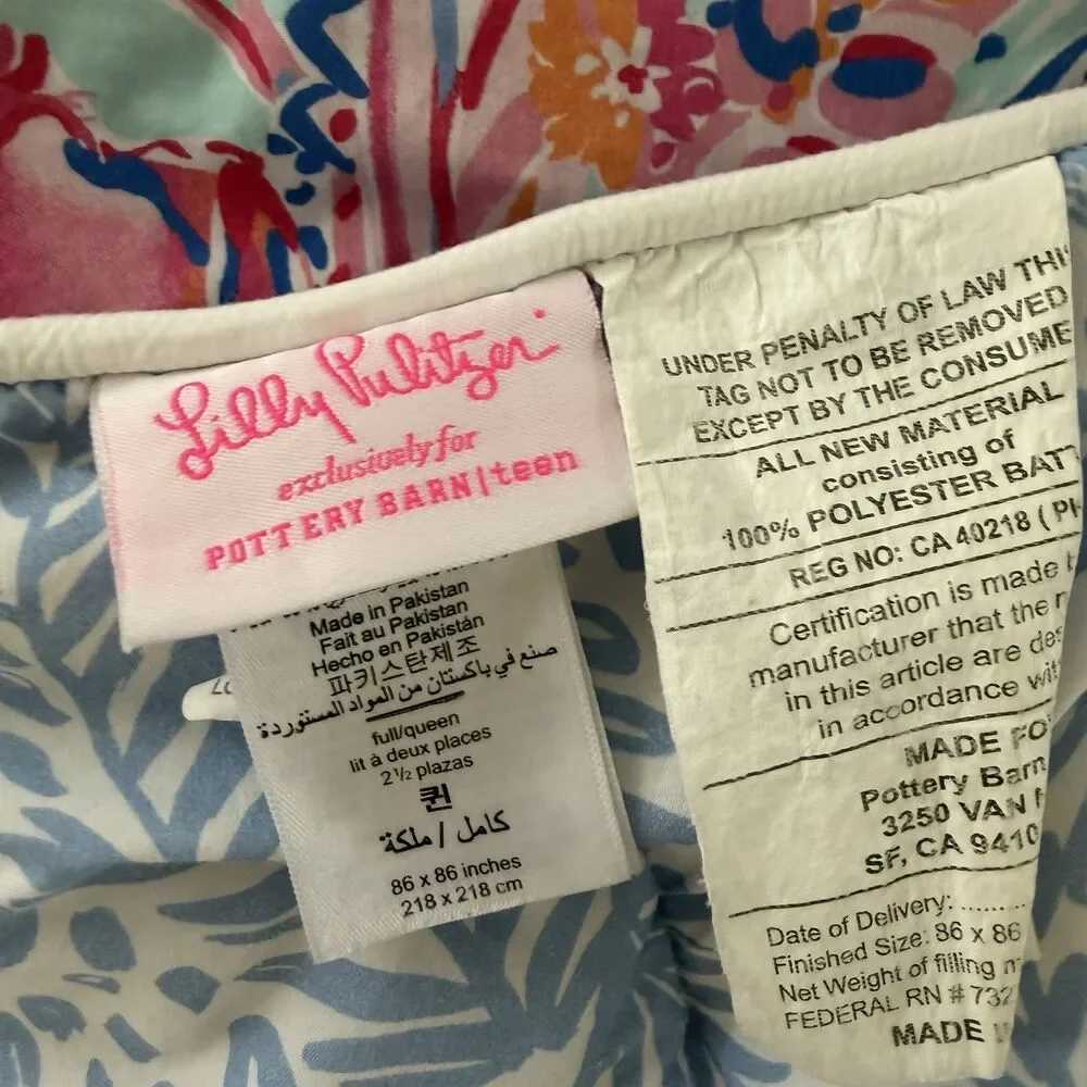 Lilly Pulitzer Pottery Barn Isla De CoCo Queen Shams Comforter Floral Reversible